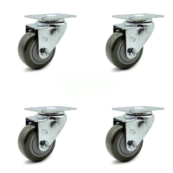 3.5 Inch Gray Polyurethane Wheel Swivel Top Plate Caster Set